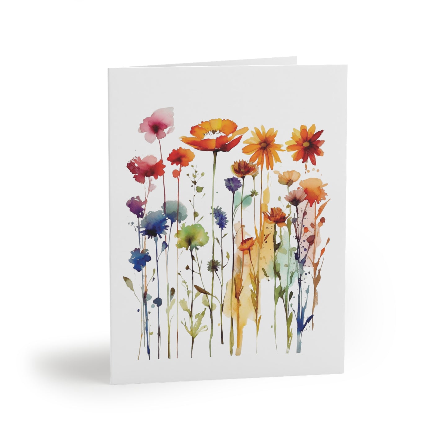 Wildflowers Greeting Cards — Pack of 8/16/24 features vibrant watercolor-style botanical illustrations of poppies and daisies, embodying FireBrook Designs' uplifting ethos. Perfect for personal messages, each card includes a matching envelope.
