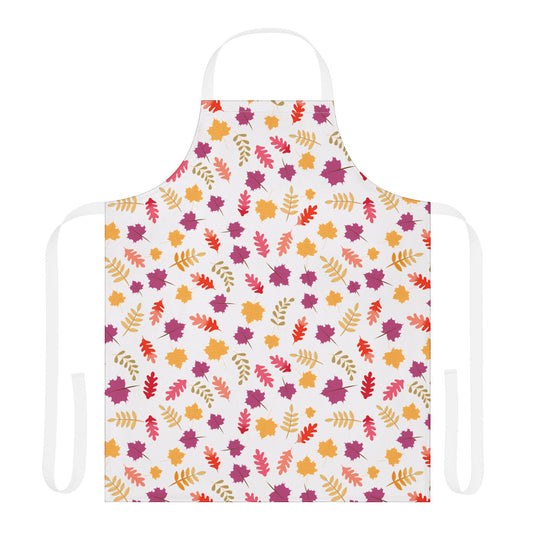 Apron Floral Design: A full-coverage kitchen apron featuring a vibrant pattern of autumn leaves, offering comfort with its soft polyester canvas and adjustable ties, perfect for joyful, mess-free cooking experiences.