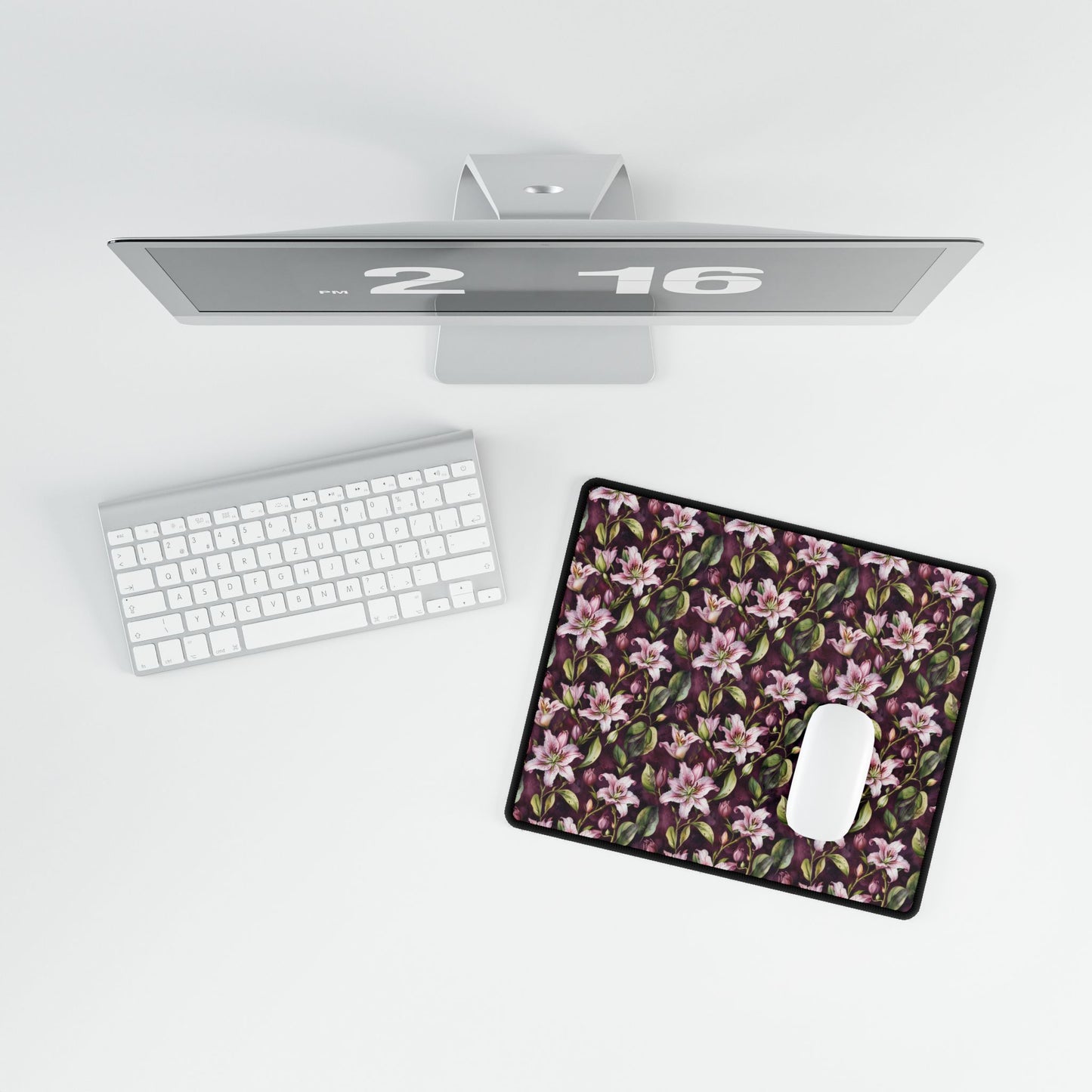 Lilies Floral Desk Mat - Elegant Workspace Accessory showcasing intricate floral patterns, ideal for enhancing office decor. Features a smooth surface for easy mouse gliding, perfect for home or professional settings.