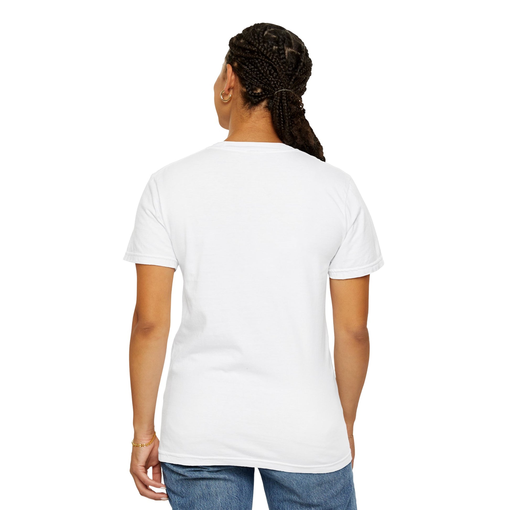 Inspirational Message T-Shirt featuring a woman in a white shirt with braided hair and a gold bracelet, embodying casual elegance and comfort, perfect for daily wear.