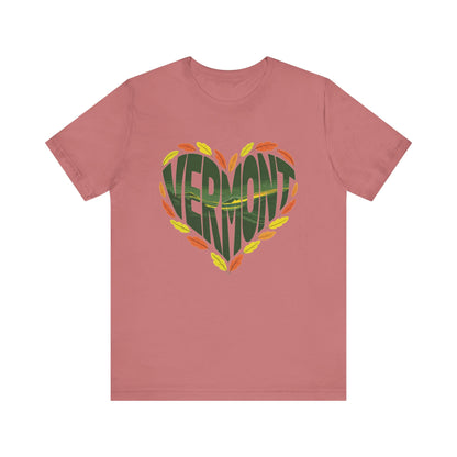 Vermont Love Bella+Canvas Unisex T-Shirt showcasing a relaxed, outdoorsy style, ideal for nature enthusiasts. Features a retail fit with shoulder tape and ribbed collar, embodying FireBrook Essentials' commitment to comfort and style.