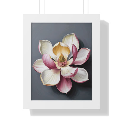 Vertical Poster - Magnolia Floral Design: A close-up of an elegant magnolia flower, captured in detail, perfect for art lovers and nature enthusiasts, enhancing home decor with timeless beauty.