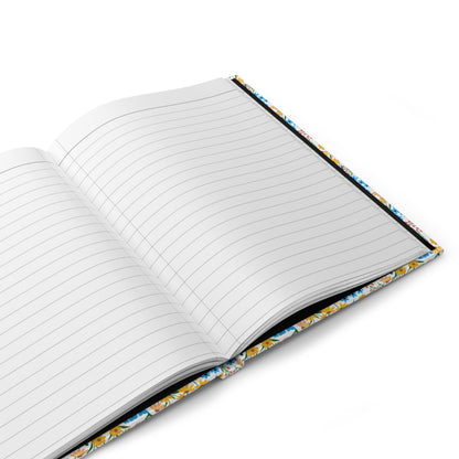 HARDCOVER JOURNAL, MATTE, RULED, 5X7, SEWN BIND, CLEAN-TEAR PAGES – WILDFLOWER MEADOW MIX features open, lined pages with a vibrant floral cover, perfect for capturing thoughts and inspirations.