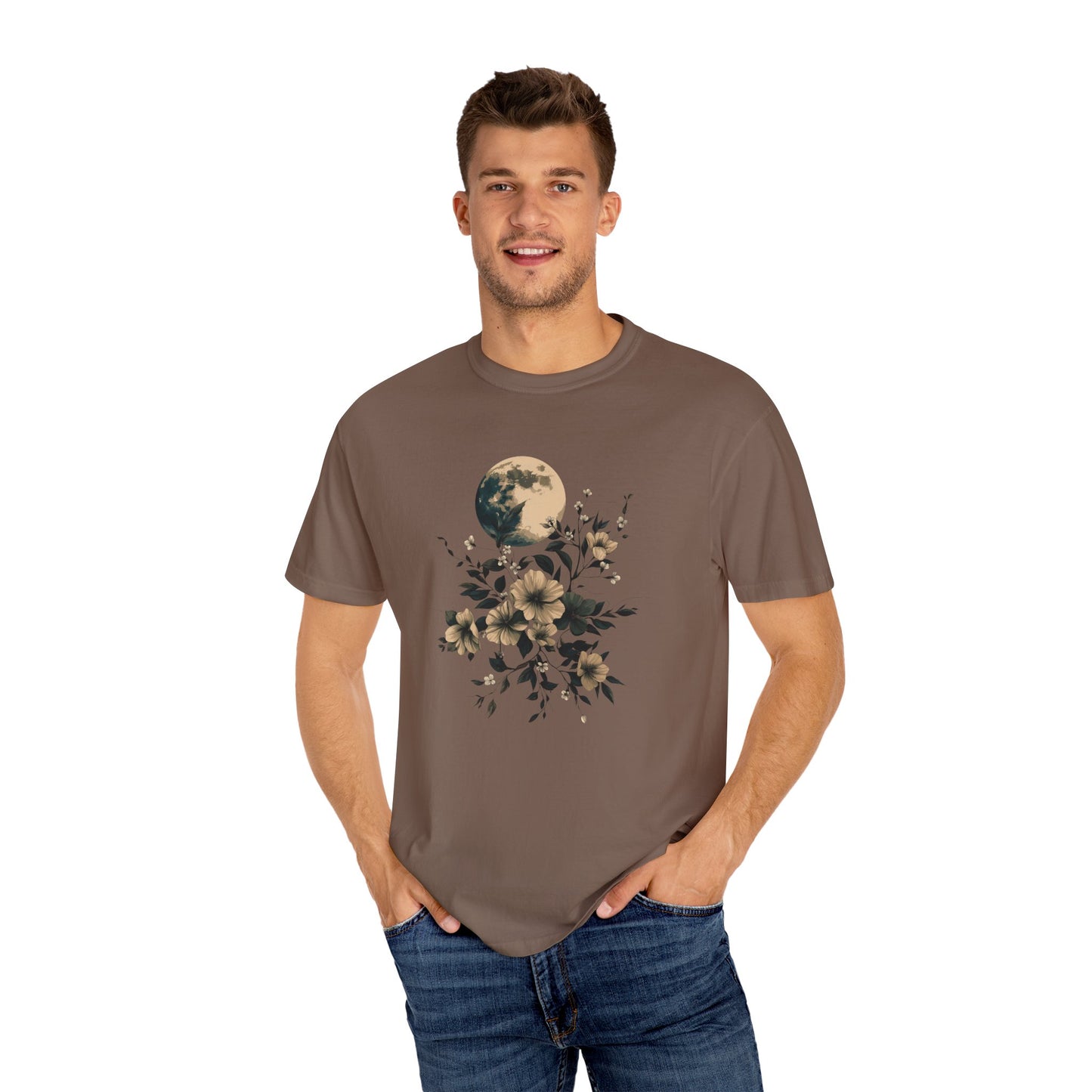 T-shirt aquarelle pleine lune et fleurs – T-shirt nature d'inspiration bohème