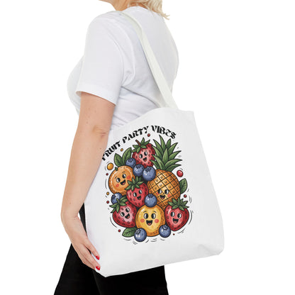 Fruit Party Tote Bag - Fun Summer Vibes: A vibrant tote exuding playful fruit-themed designs, perfect for summer outings. Durable polyester with reinforced handles, offering practicality and cheer for daily adventures.