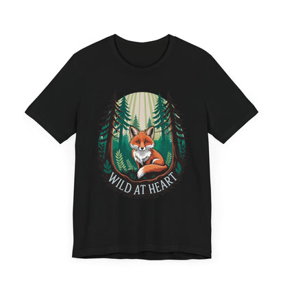Wild at Heart Fox Illustration Bella+Canvas Unisex T-Shirt featuring a cartoon fox design, perfect for nature lovers. Made from lightweight, sustainable cotton, ideal for casual wear and gifting occasions.