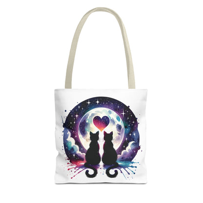 The Copy of Cat Lovers Under the Moon Tote Bag showcases a playful cat design, perfect for carrying essentials. This durable polyester bag from FireBrook Essentials adds feline charm to your daily routine.