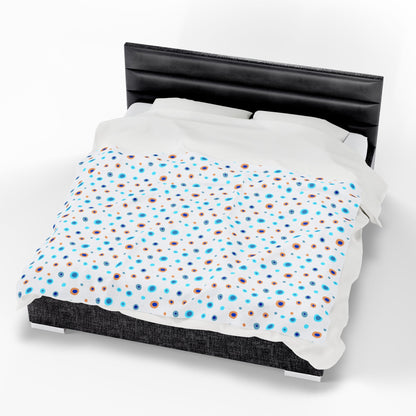 Circles Blue & Yellow (Medium) Velveteen Plush Blanket features a vibrant circular pattern, offering a cozy, stylish addition to your home decor, perfect for enhancing comfort and warmth on chilly evenings.