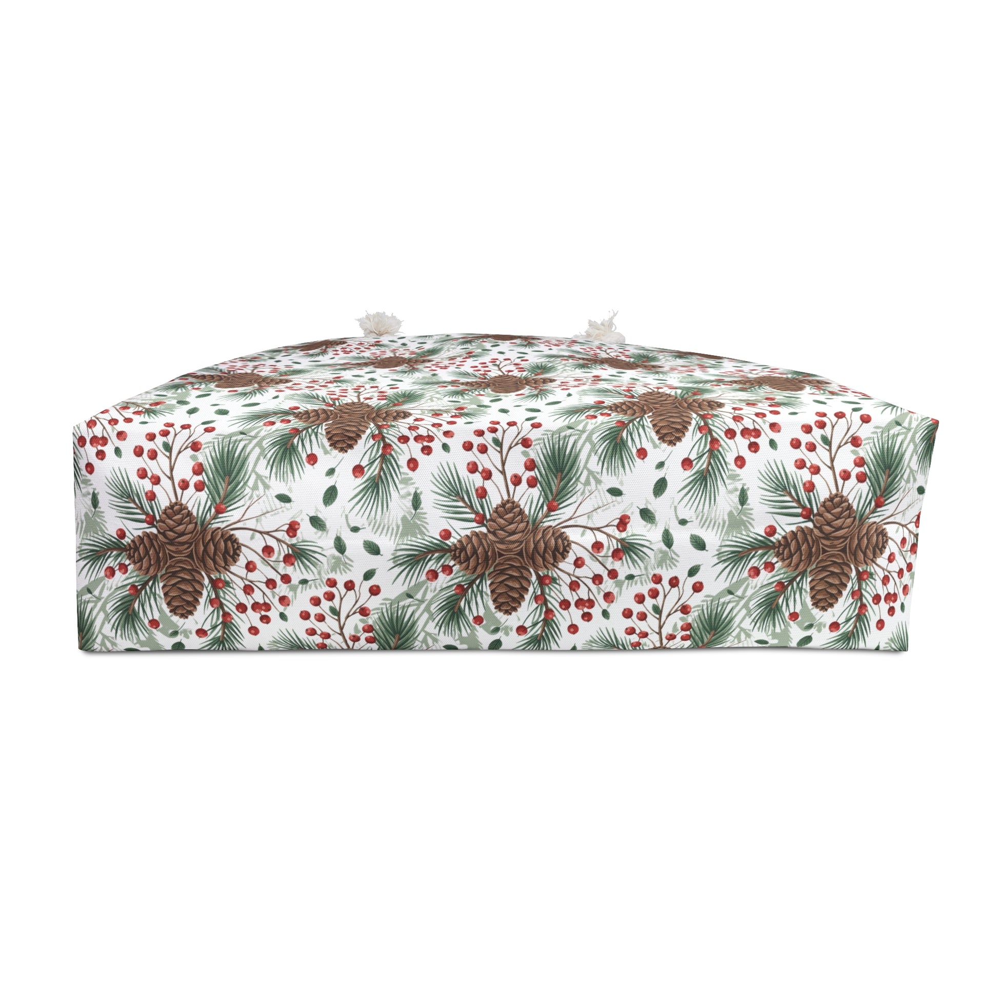 Weekender Bag - Woodland Pinecone Pattern Travel Tote: Close-up of the bag showcasing a cozy woodland design with pinecones, branches, and berries. Ideal for nature enthusiasts, it's a stylish, practical choice for getaways.