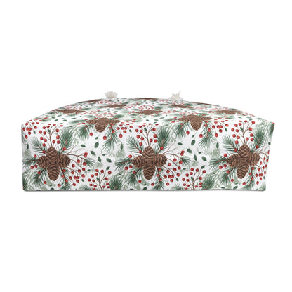 Weekender Bag - Woodland Pinecone Pattern Travel Tote: Close-up of the bag showcasing a cozy woodland design with pinecones, branches, and berries. Ideal for nature enthusiasts, it's a stylish, practical choice for getaways.