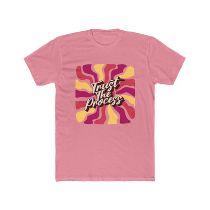 Trust The Process Gildan Unisex T-Shirt featuring a motivational graphic design on a pink fabric, suitable for casual or semi-formal occasions, embodying comfort and positivity.