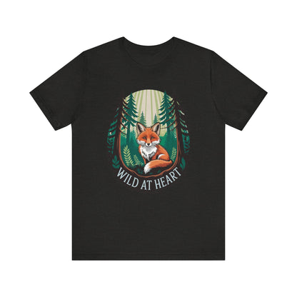 Wild at Heart Fox Illustration Bella+Canvas Unisex T-Shirt featuring a charming cartoon fox amidst trees, embodying a playful, nature-inspired design. Ideal for casual wear and animal enthusiasts.