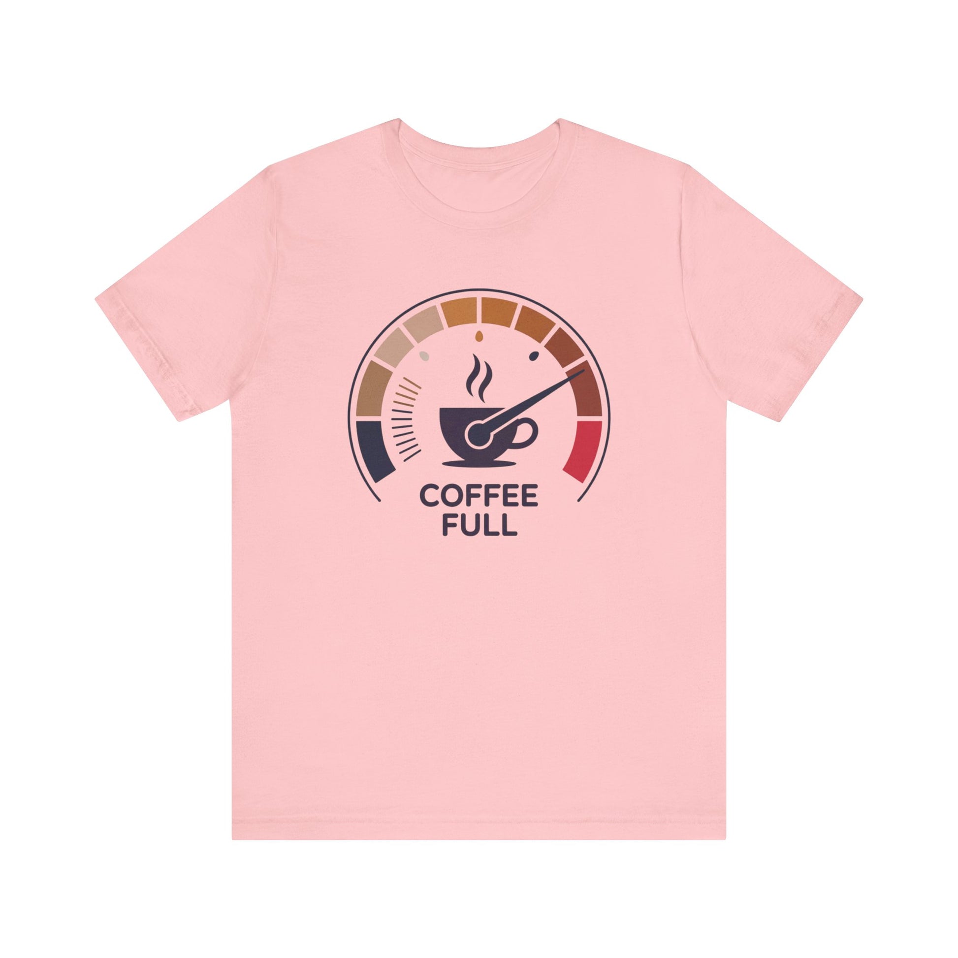 Coffee Full Bella+Canvas Unisex T-Shirt featuring a graphic design of a coffee cup and gauge, perfect for coffee lovers who appreciate stylish, comfortable apparel from FireBrook Essentials.