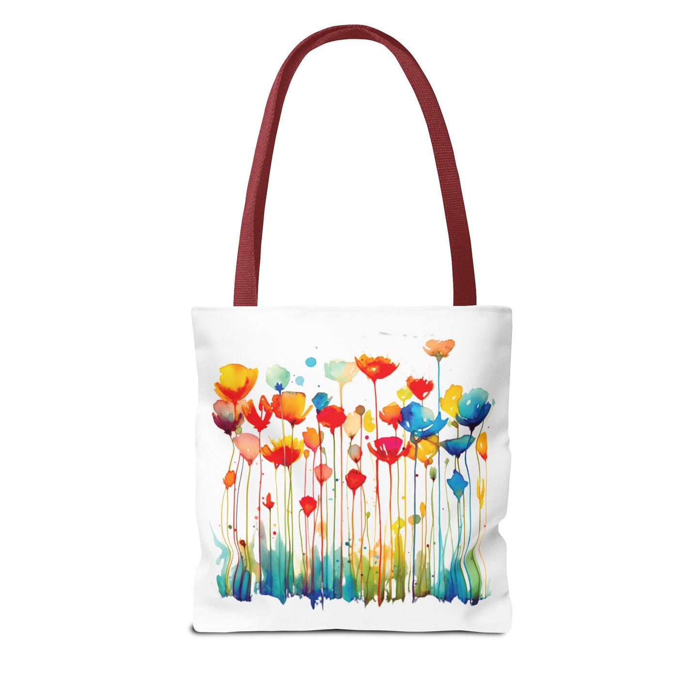 Watercolor Floral Tote Bag with colorful floral design, featuring reinforced handles and boxed corners, ideal for versatile use including shopping and travel.