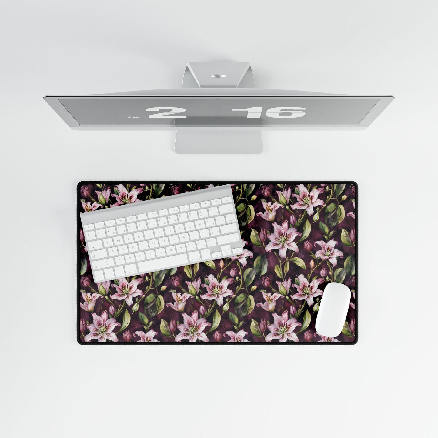 Lilies Floral Desk Mat - Elegant Workspace Accessory features a smooth surface with floral designs, perfect for enhancing any desk setup with style and functionality, ideal for both work and gaming environments.