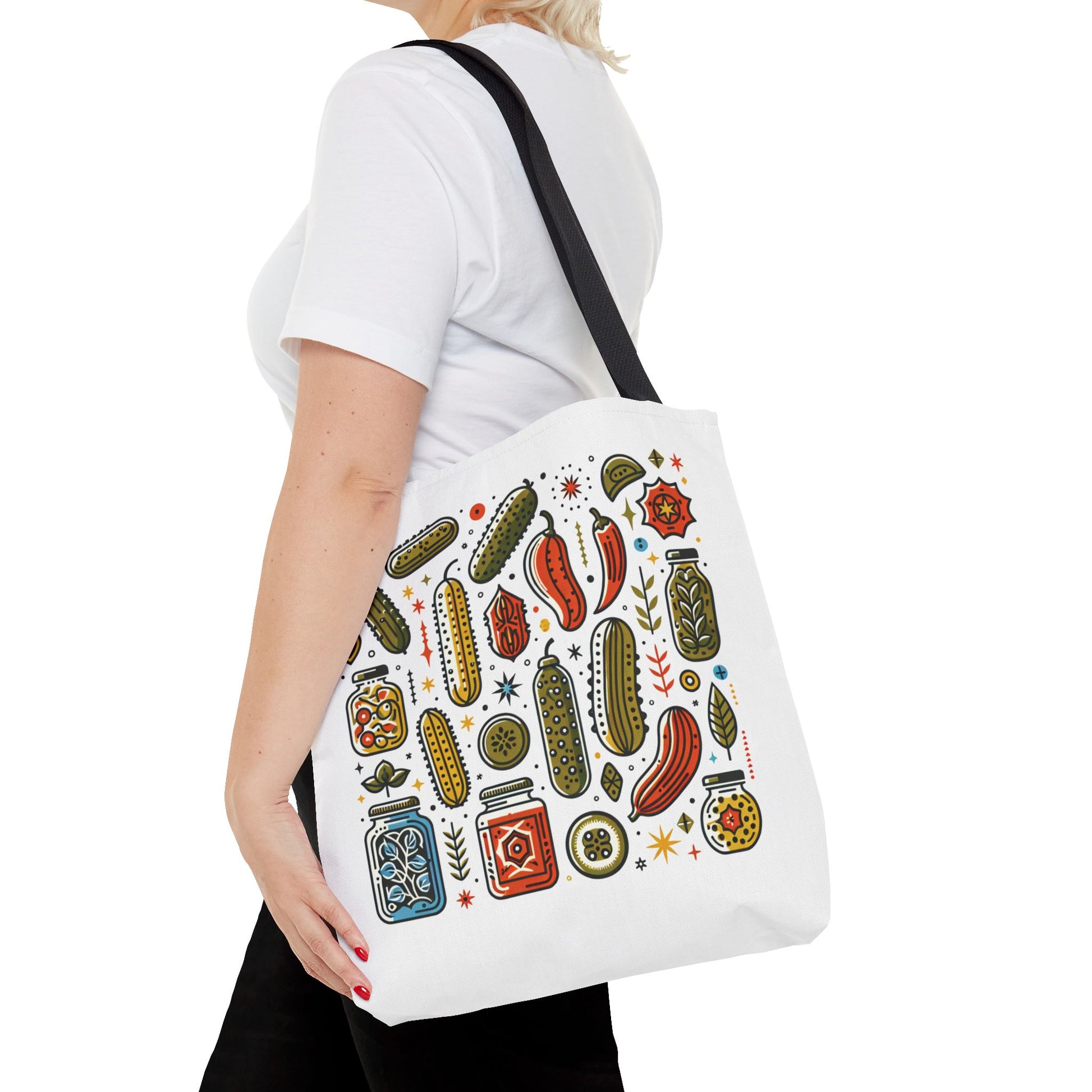 Grocery Tote Bags - Eco-Friendly Reusable Shopping Tote Set featuring durable 100% polyester, boxed corners for extra space, and reinforced handles. Available in 3 sizes with 5 color handle options.