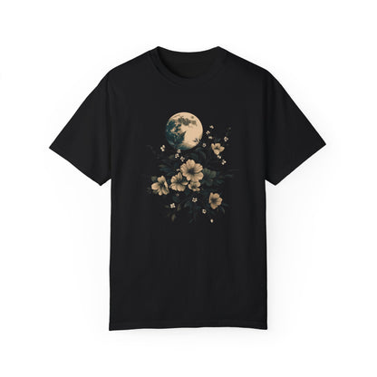 T-shirt aquarelle pleine lune et fleurs – T-shirt nature d'inspiration bohème