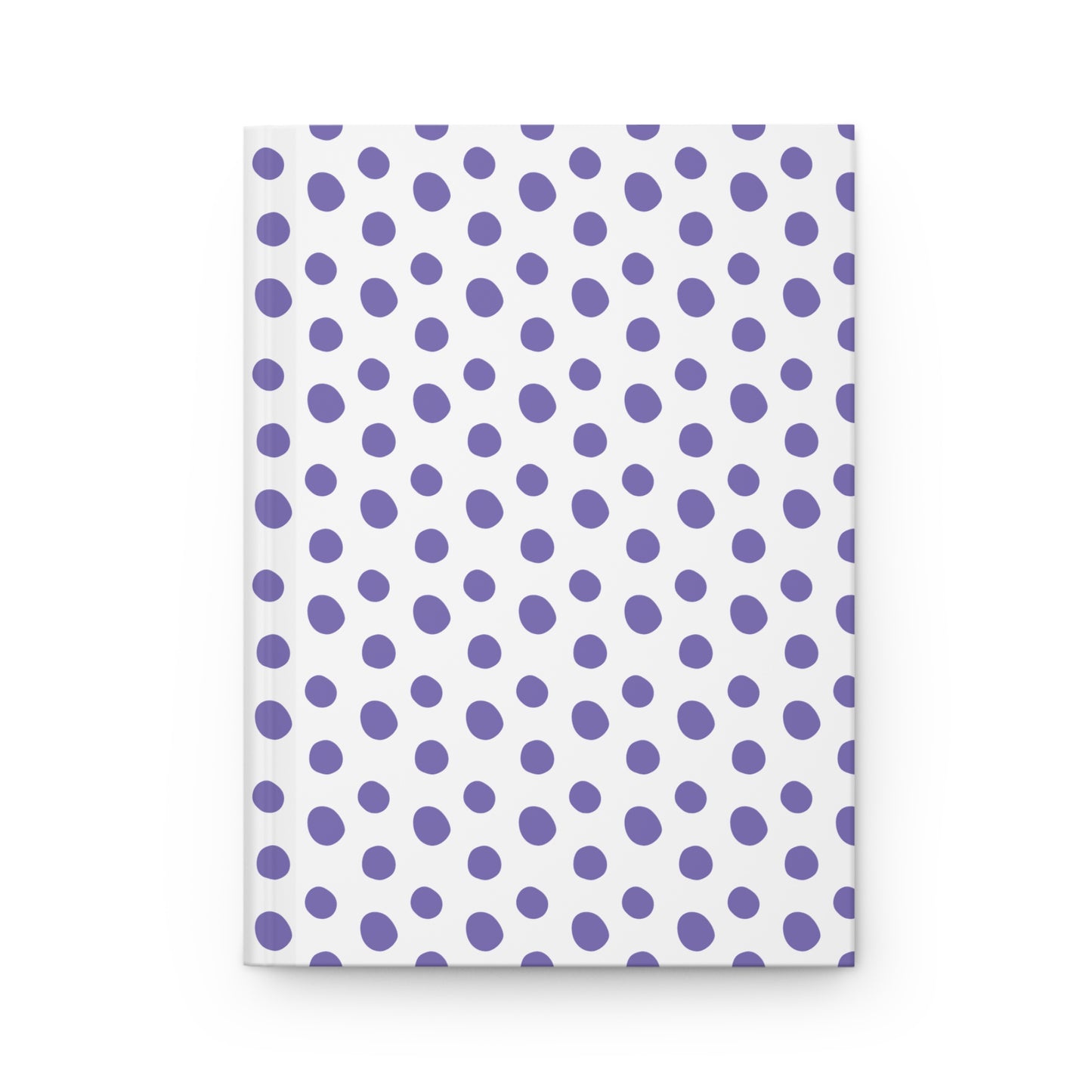 HARDCOVER JOURNAL, MATTE, RULED, 5X7, SEWN BIND, CLEAN-TEAR PAGES – INDIGO: A white cover adorned with purple polka dots, offering a smooth matte finish and durable sewn binding.