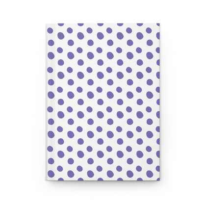 HARDCOVER JOURNAL, MATTE, RULED, 5X7, SEWN BIND, CLEAN-TEAR PAGES – INDIGO: A white cover adorned with purple polka dots, offering a smooth matte finish and durable sewn binding.