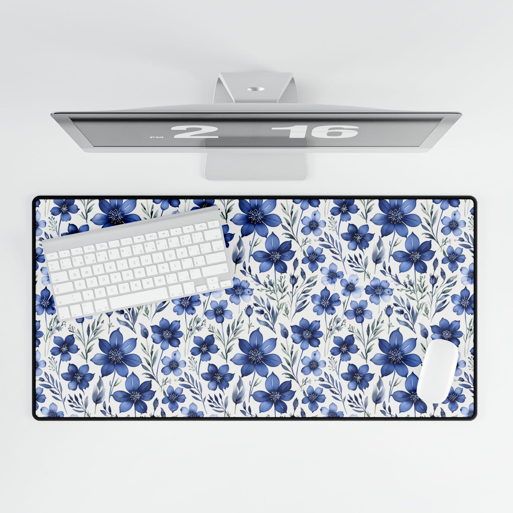 Floral Desk Mat showcasing intricate blue botanical designs, perfect for enhancing your workspace. Ideal as a stylish home office accessory or a thoughtful gift for her.