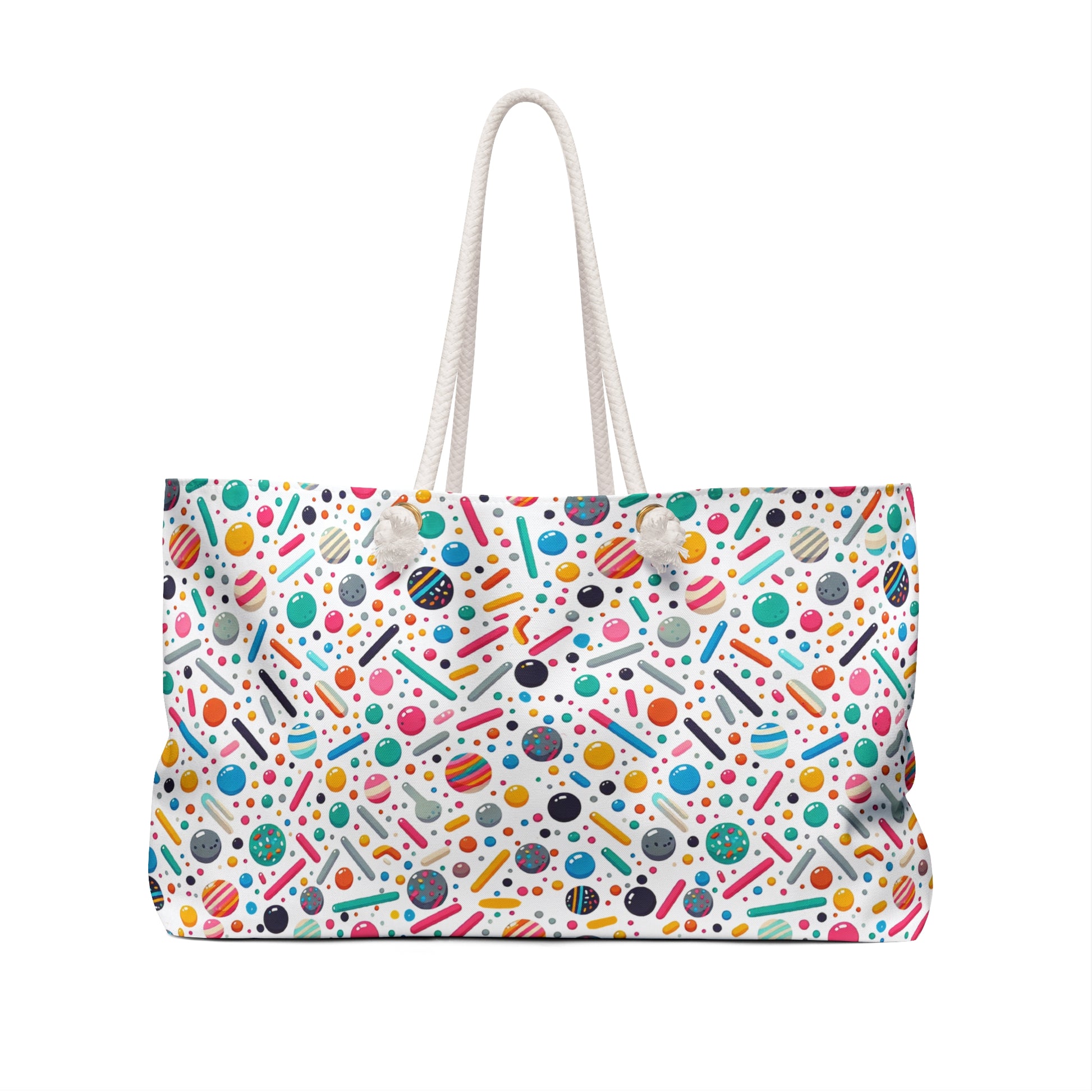 Colorful Abstract Confetti Pattern Weekender Bag – Fun & Playful Travel Tote: A spacious, durable polyester bag with vibrant dots and stripes, featuring rope handles for easy carrying, perfect for joyful adventures.