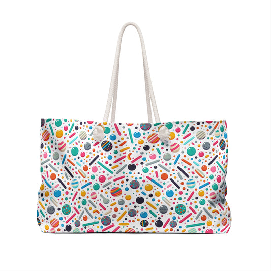 Colorful Abstract Confetti Pattern Weekender Bag – Fun & Playful Travel Tote: A spacious, durable polyester bag with vibrant dots and stripes, featuring rope handles for easy carrying, perfect for joyful adventures.