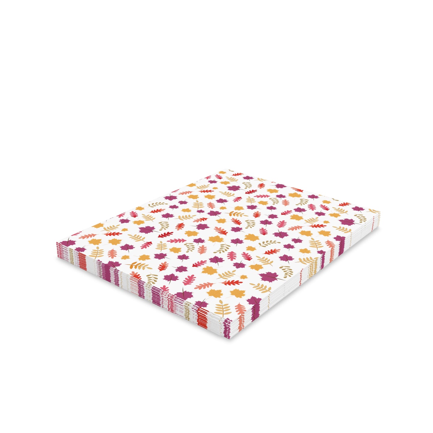 Autumn Greeting Cards — Pack of 8/16/24, featuring vibrant fall-themed leaf patterns on square, disposable paper napkins, perfect for sending gratitude or thoughtful messages. Cards come with matching white envelopes.