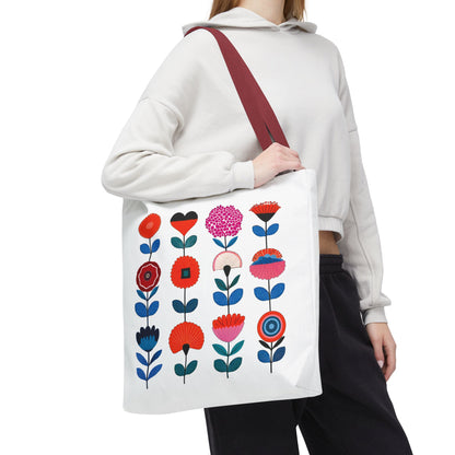 Floral Pattern Tote Bag held by a woman, showcasing its stylish design. Ideal for carrying essentials with elegance and functionality.