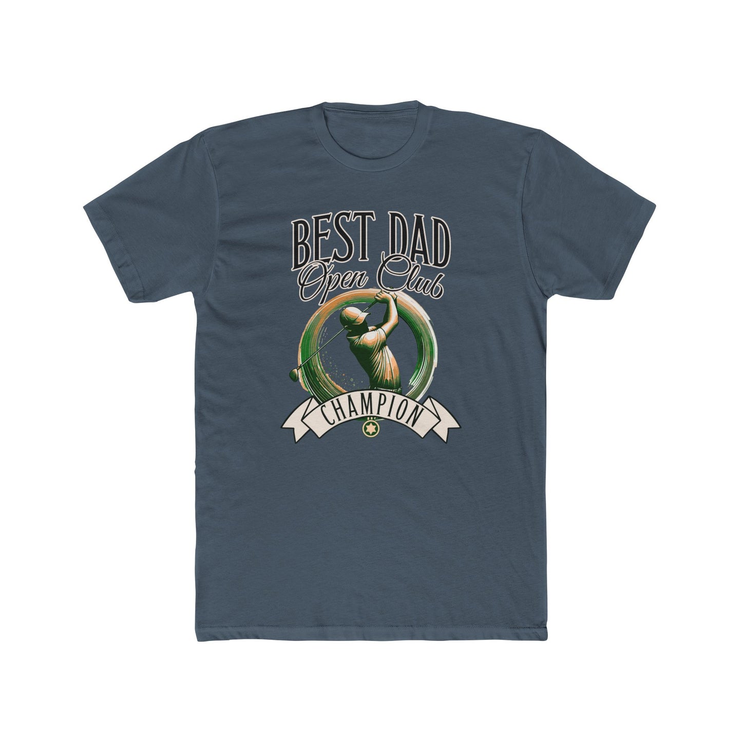 Best Dad Open Club Golf T-Shirt showcasing a relaxed fit, perfect for golf-loving dads. Features ribbed knit collar and shoulder tape for comfort and durability, reflecting FireBrook Essentials' focus on stylish, joyful apparel.