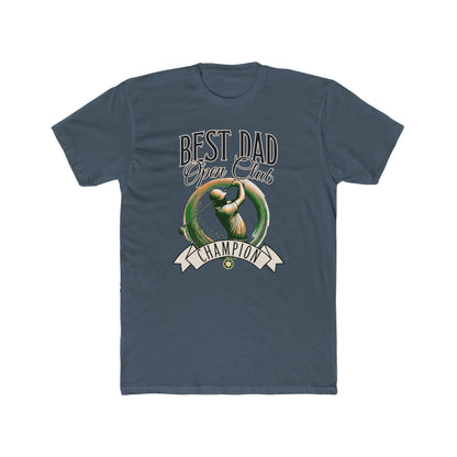 Best Dad Open Club Golf T-Shirt showcasing a relaxed fit, perfect for golf-loving dads. Features ribbed knit collar and shoulder tape for comfort and durability, reflecting FireBrook Essentials' focus on stylish, joyful apparel.