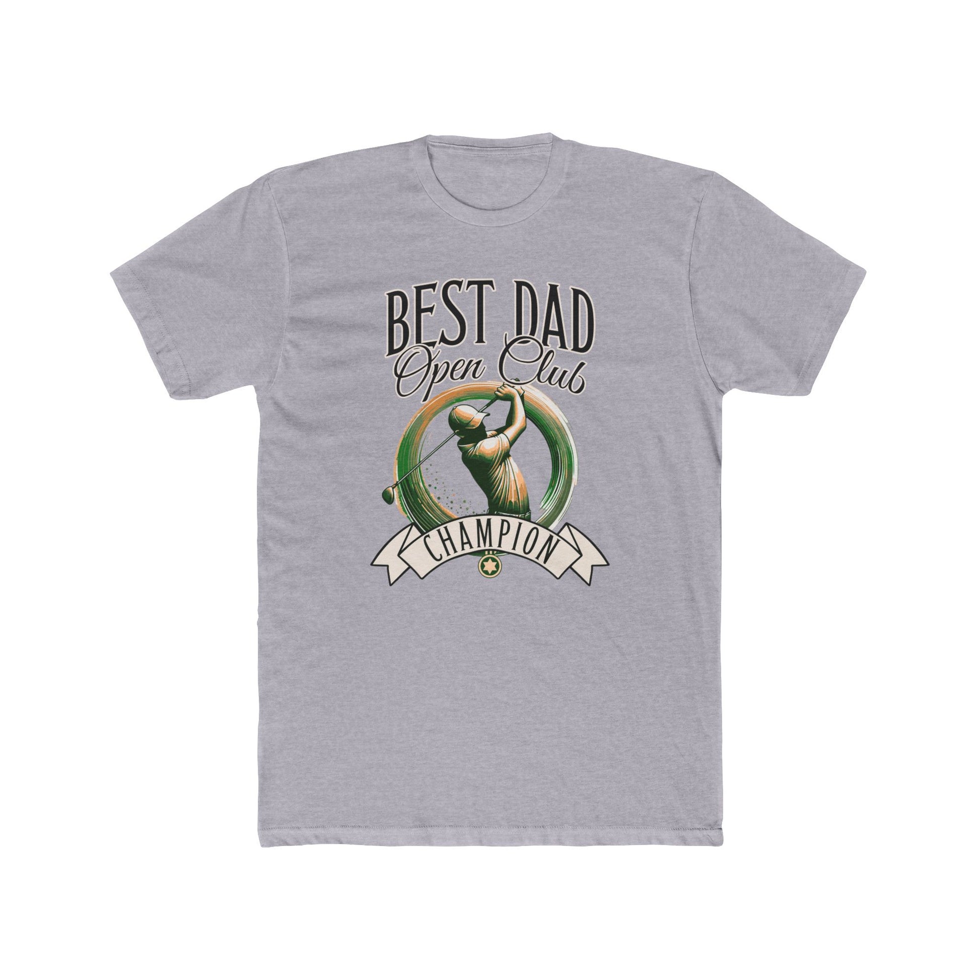 Best Dad Open Club Golf T-Shirt, featuring a relaxed fit with ribbed knit collar and side seams, ideal for golf-loving dads. Made from 100% combed cotton, perfect for casual or special occasions.