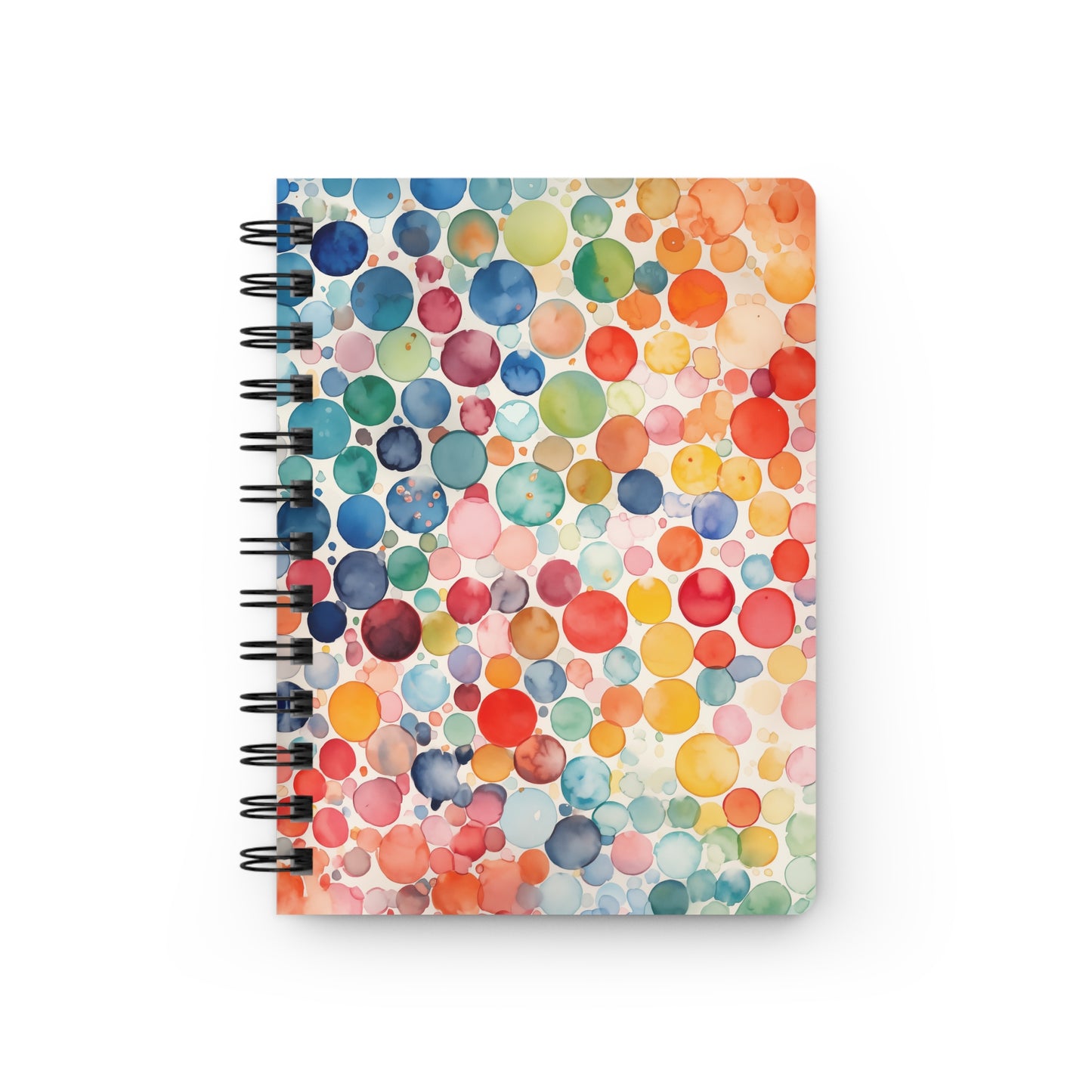 SPIRAL JOURNAL, DURABLE GLOSSY COVER, RULED, 5X7 features an abstract polka-dot watercolor pattern. With a removable metal spiral and 150 lined pages, it's designed for joyful and smooth writing experiences.