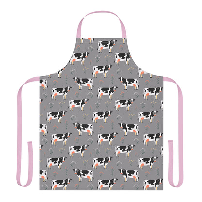 Apron Dairy Cows Pattern showcasing playful black and white Holstein cow illustrations. Ideal for cooking and crafting enthusiasts, this apron embodies FireBrook Designs' commitment to comfort and joyful, farm-inspired style.