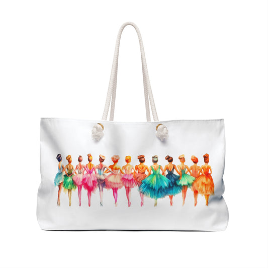 Weekender Bag - Ballet Girls Design: A stylish accessory featuring elegant ballet-themed illustrations, ideal for dance enthusiasts. Perfect for travel, offering ample storage with a durable, wrinkle-free exterior and comfortable rope handles.
