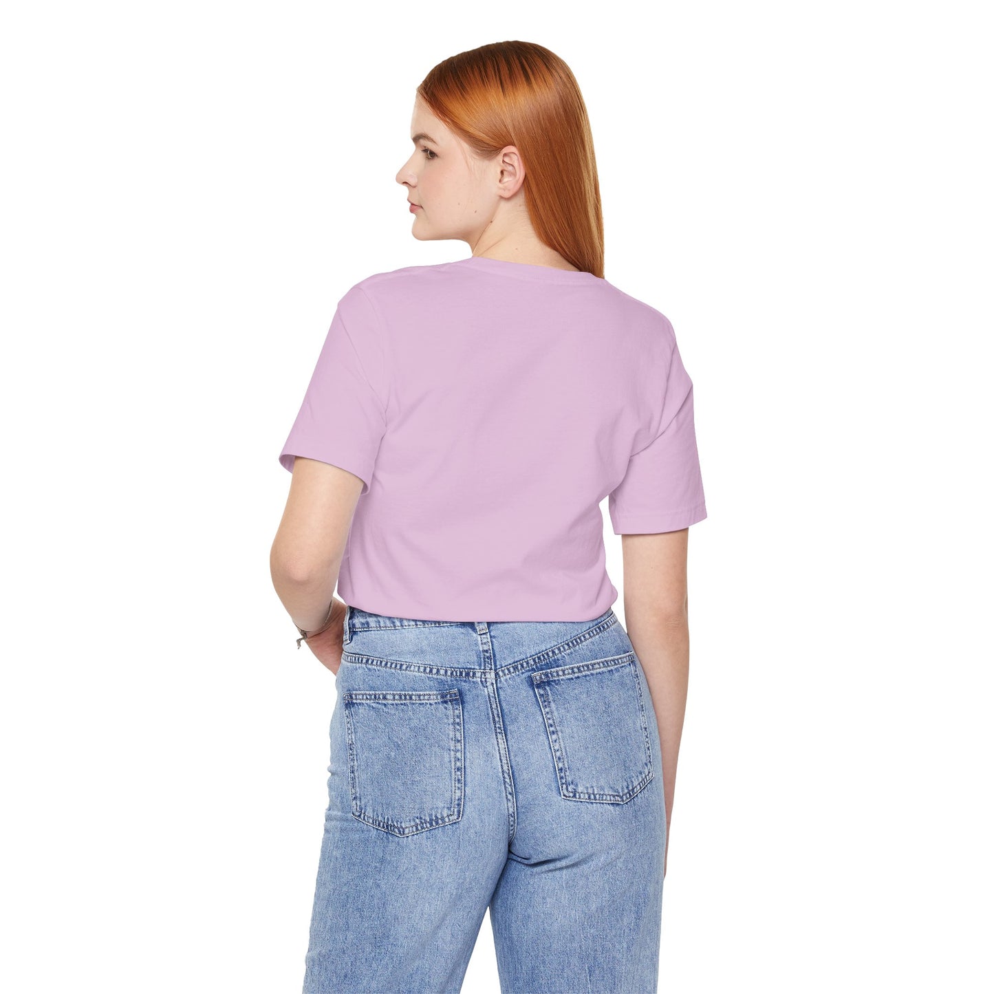 Lucky to Have Mom Mother's Day Bella+Canvas Unisex T-Shirt featuring a woman in a pink shirt, showcasing a casual and comfortable fit, highlighting its lightweight design ideal for everyday wear.