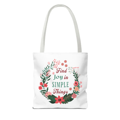 Find Joy in Simple Things Tote Bag featuring a watercolor floral design, perfect for stylish functionality in daily errands or outdoor adventures.