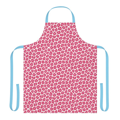 Apron, Cheetah Print: A stylish, functional apron with a chic cheetah pattern, perfect for fashion-forward chefs. Features adjustable blue straps and a comfortable fit, embodying FireBrook Designs' uplifting style.