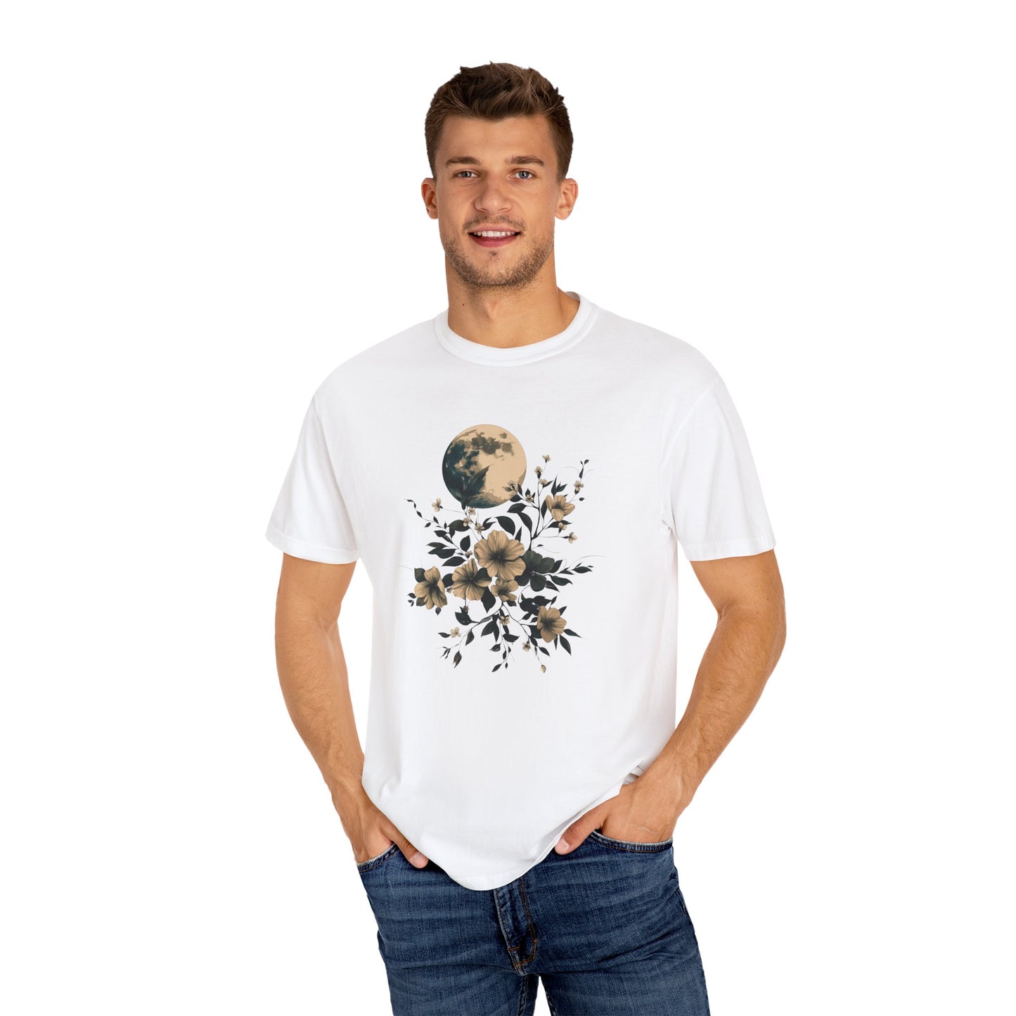 T-shirt aquarelle pleine lune et fleurs – T-shirt nature d'inspiration bohème