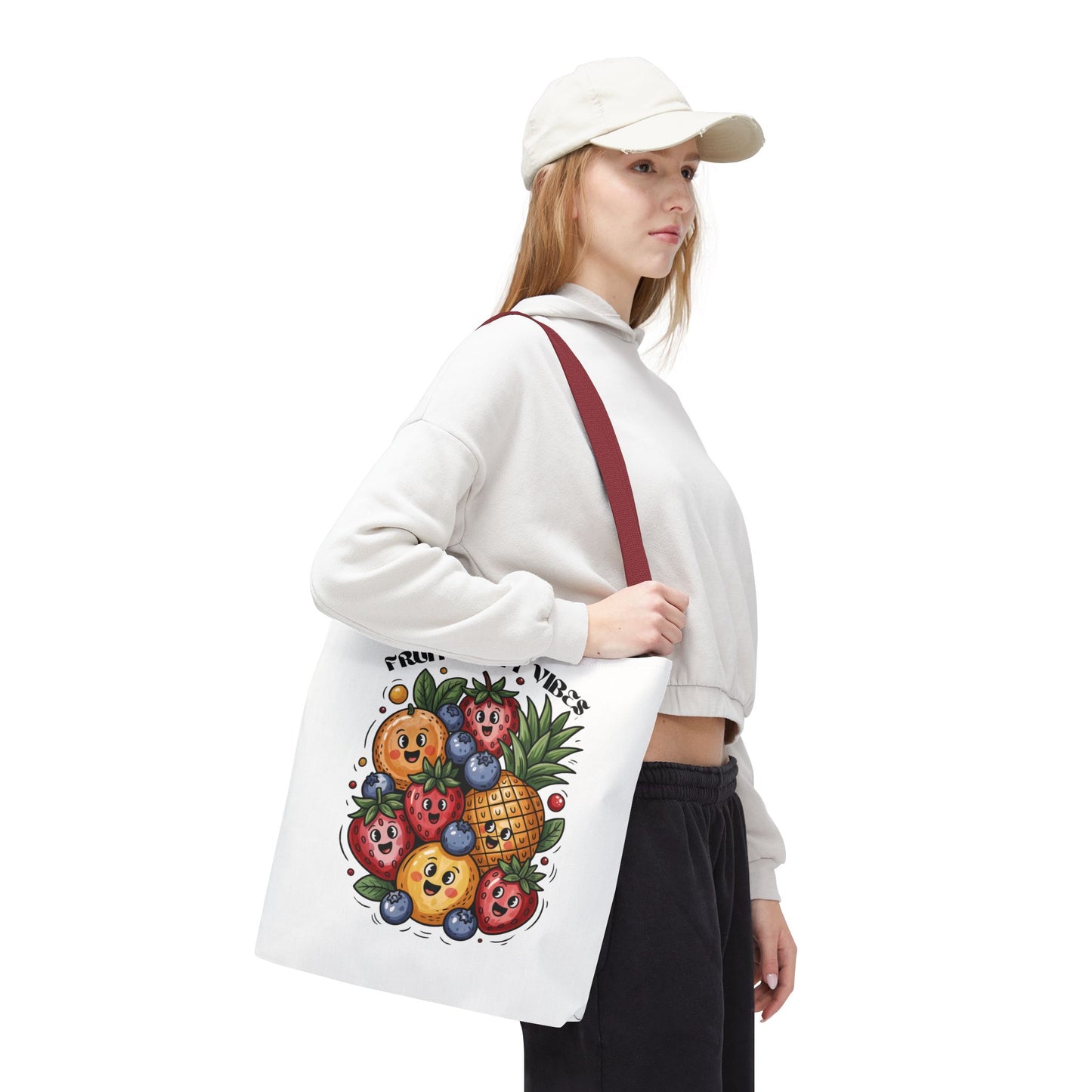 Fruit Party Tote Bag - Fun Summer Vibes: A durable polyester tote with reinforced handles, perfect for groceries or beach trips, embodying vibrant, playful energy for summer adventures.