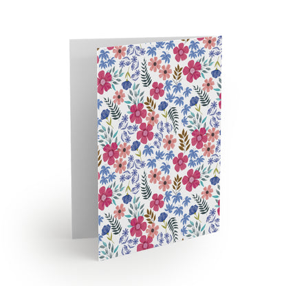 Floral Wildflower Greeting Cards — Pack of 8/16/24 featuring vibrant, hand-drawn watercolor blossoms on a matte white background, embodying fresh, cheerful energy. Each card includes a matching envelope, perfect for personal notes.