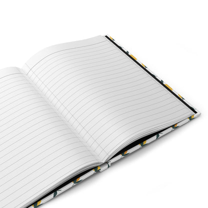 HARDCOVER JOURNAL, MATTE, RULED, 5X7, SEWN BIND, CLEAN-TEAR PAGES - CITRUS, featuring blank, ruled pages with a vibrant lemon and leaf patterned cover, offering durability and a joyful writing experience.