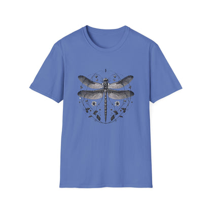 Dragonfly Gildan Unisex T-Shirt showcasing a unique dragonfly design, symbolizing individuality and comfort. Perfect for casual wear, made from ethically sourced cotton, aligning with FireBrook Essentials' commitment to positivity and sustainability.