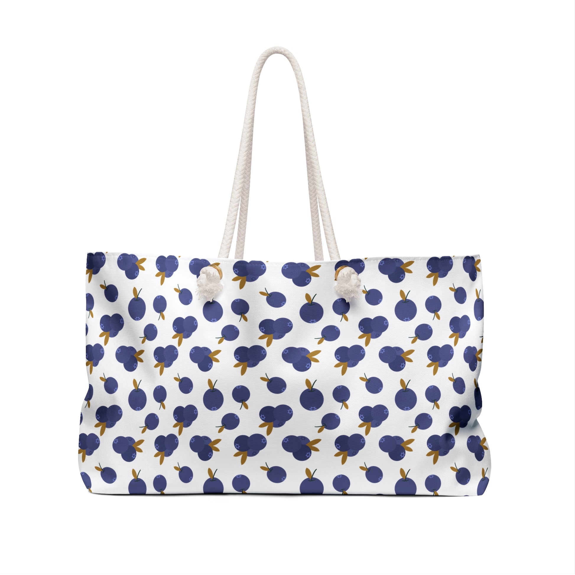 Weekender Bag - Blueberry Pattern Travel Tote features a chic blueberry design with elegant rope handles, crafted from durable polyester, perfect for stylish, practical weekend getaways.