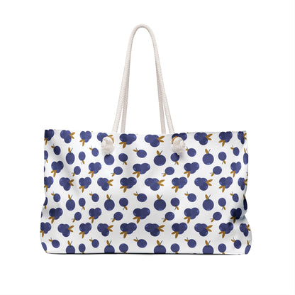 Weekender Bag - Blueberry Pattern Travel Tote features a chic blueberry design with elegant rope handles, crafted from durable polyester, perfect for stylish, practical weekend getaways.