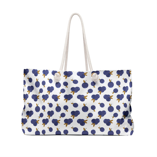Weekender Bag - Blueberry Pattern Travel Tote features a chic blueberry design with elegant rope handles, crafted from durable polyester, perfect for stylish, practical weekend getaways.