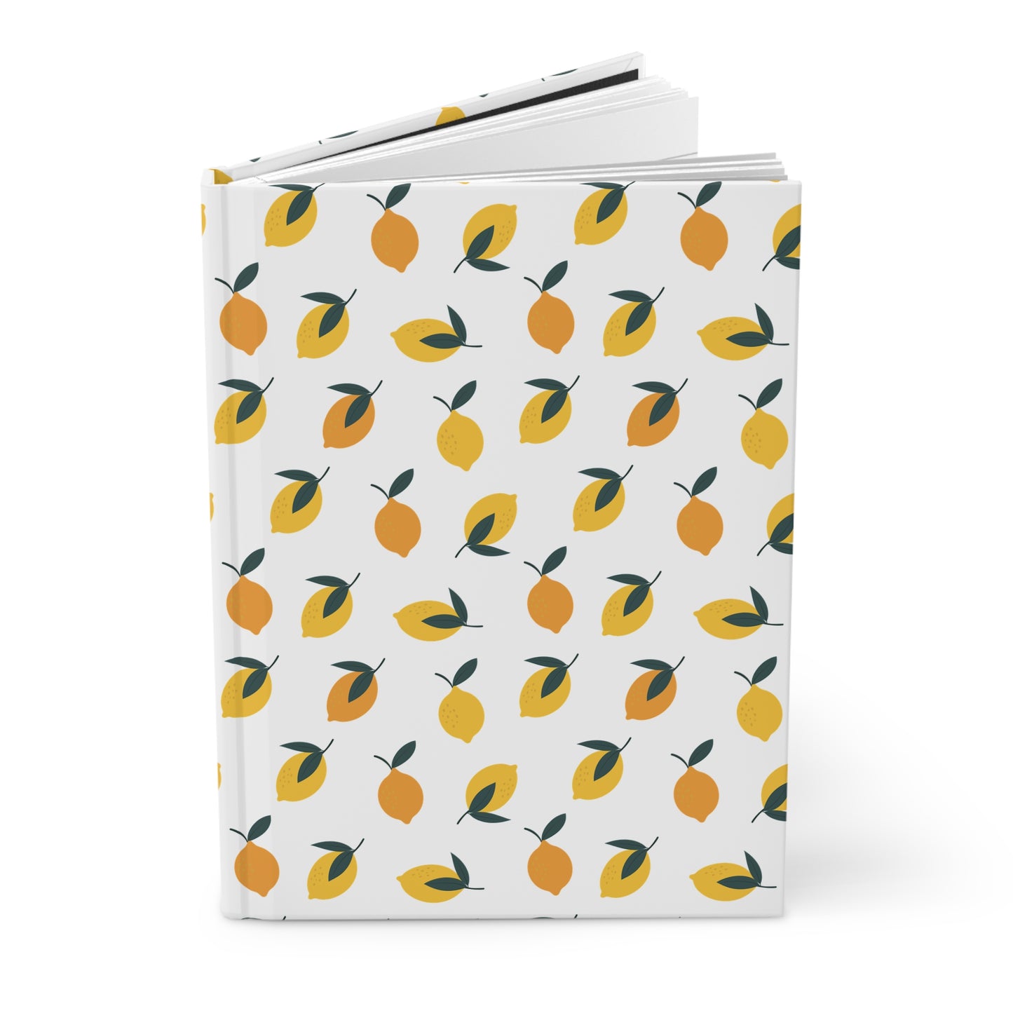 HARDCOVER JOURNAL, MATTE, RULED, 5X7, SEWN BIND, CLEAN-TEAR PAGES - CITRUS: A vibrant, stylized lemon pattern adorns the durable, matte-finished cover, featuring 150 lined, perforated pages for ease and flexibility.