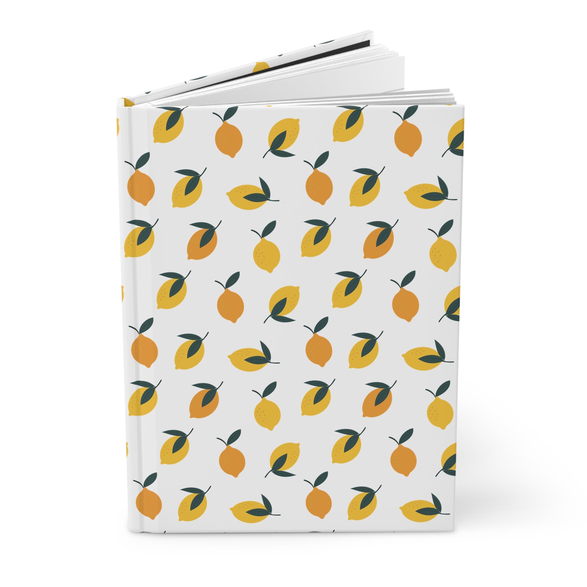 HARDCOVER JOURNAL, MATTE, RULED, 5X7, SEWN BIND, CLEAN-TEAR PAGES - CITRUS: A vibrant, stylized lemon pattern adorns the durable, matte-finished cover, featuring 150 lined, perforated pages for ease and flexibility.