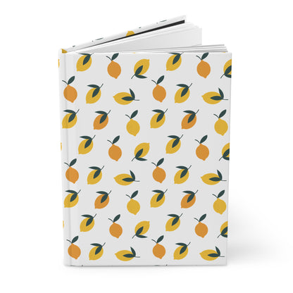 HARDCOVER JOURNAL, MATTE, RULED, 5X7, SEWN BIND, CLEAN-TEAR PAGES - CITRUS: A vibrant, stylized lemon pattern adorns the durable, matte-finished cover, featuring 150 lined, perforated pages for ease and flexibility.