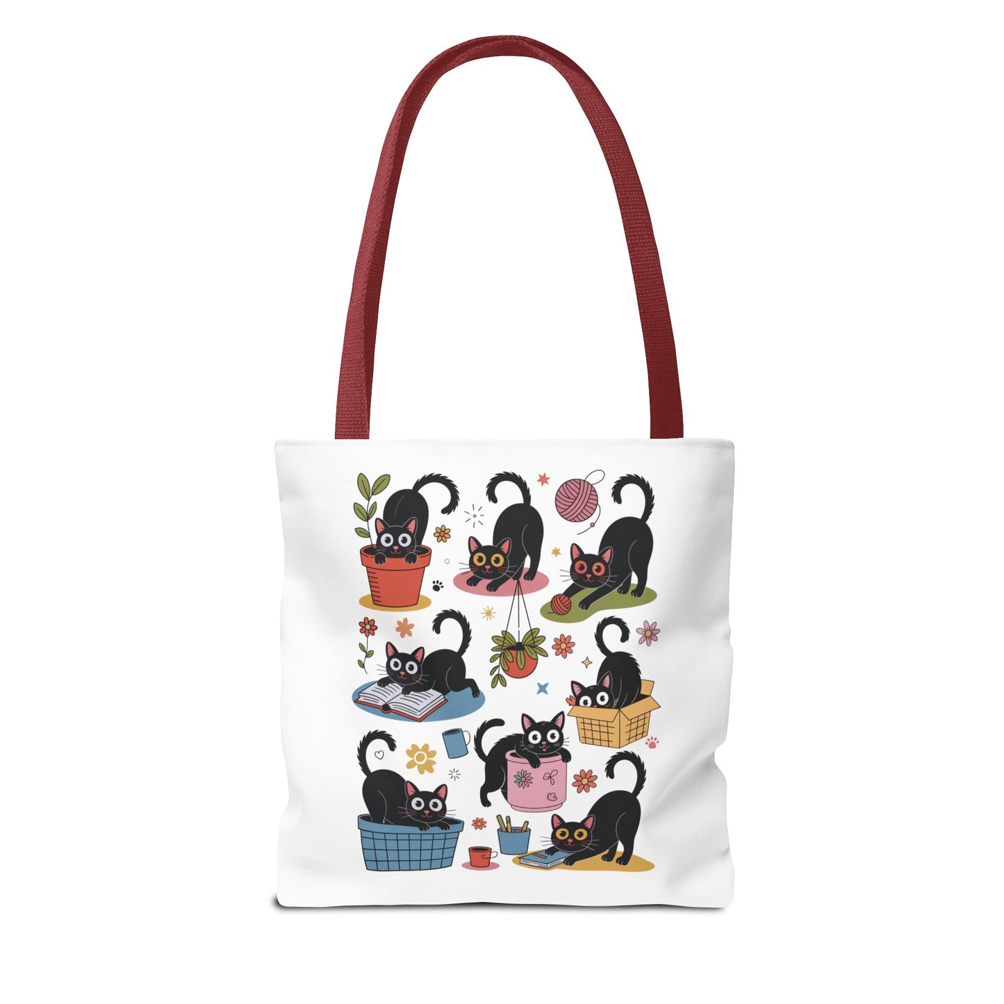 Cat Tote Bag - Curious Cat Design: A playful tote bag featuring an artistic curious cat illustration, perfect for errands or beach trips, aligning with FireBrook Essentials' joyful and stylish offerings.