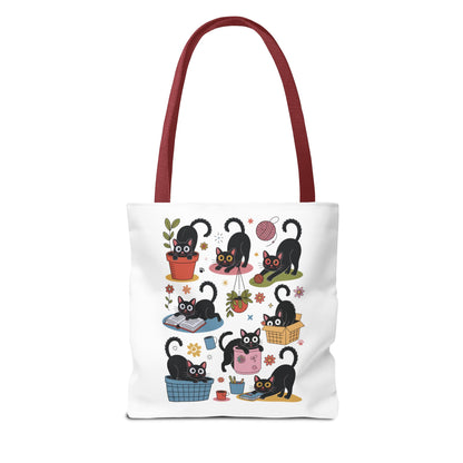 Cat Tote Bag - Curious Cat Design: A playful tote bag featuring an artistic curious cat illustration, perfect for errands or beach trips, aligning with FireBrook Essentials' joyful and stylish offerings.